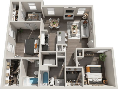 Floor plan for 2 beds, 2 baths, 1018 sqft